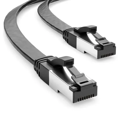 Produktbild von deleyCON 7,5m Cat8 Netzwerkkabel Flach, 40Gbps 2000MHz LAN - Schwarz