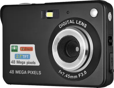 Produktbild von Tragbare 1080P-Digitalkamera, Video-Camcorder, 48 MP, Anti-Shake, 8-facher Zoom, 2,7-Zoll-LCD-Bildschirm, Gesichtserkennung, Laechelnerfassung, integrierte Lithium-Batterie mit Tragetasche, Handschlaufe fuer Kinder und Jugendliche