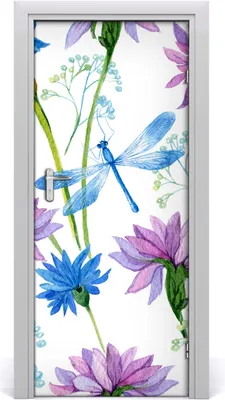 Produktbild von Tulup Türaufkleber 85x205 cm Dekorative Aufkleber Selbstklebend Wasserdichte Tapete Abnehmbar Schlafzimmer Wohnzimmer Wohnkultur - Blumen und Libellen