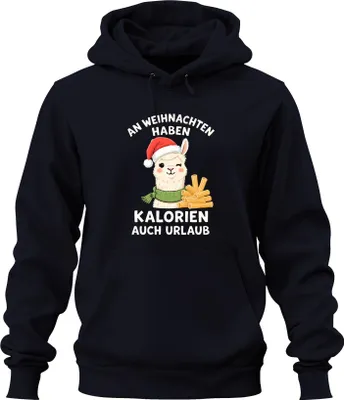 Produktbild von An Weihnachten haben Kalorien Urlaub Alpaka Lama lustig Uni Hoodie Kapuzenpullover, Navy, L