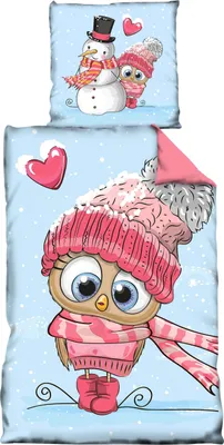 Produktbild von 4 teilige Flausch Bettwäsche 135 x 200 cm Eule blau rosa Thermofleece Wende Set