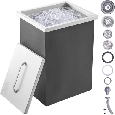 Productafbeelding van Drop in Ice Chest - RVS Ice Cooler - Commerciële Ijsbak met scharnierende Cover - Outdoor Keuken Ice Bar - Afvoerpijp en Afvoerplug Inbegrepen