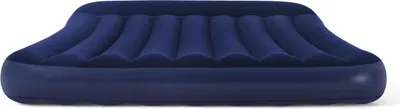A dark blue inflatable mattress shown from a front-facing angle against a white background.