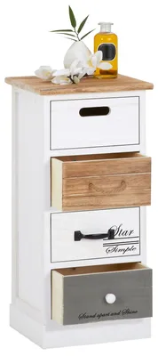 Produktbild von Kommode SALVA Schubladenschrank Standregal  in weiß, Shabby Chic Vintage Look,  mit 4 Schubladen