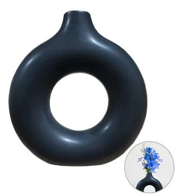 Runde Keramikvase, Schwarz, Modern, 13,3 x 14,3 cm