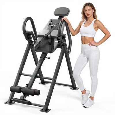 Obrázok produktu pre Inverzná lavica VEVOR do 136 kg, inverzný stôl pre veľkú záťaž s dvojitým aretovaním koliesok, trenažér chrbta na odľahčenie chrbtice a krku, 3-polohové opierky rúk a nastaviteľná opierka nôh, čierna