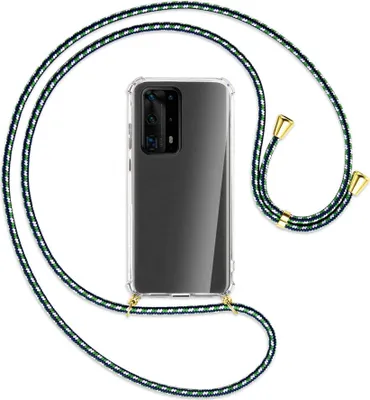 Produktbild von Handykette Backcover-Schutzhülle mit Band (Metall goldfarben) für Huawei P40 Pro Plus - grün/blau/weiß