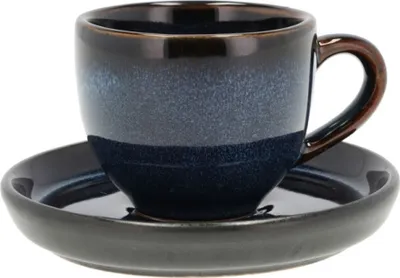 Image de Bitz Tasse à espresso avec anse et soucoupe assortie noir/bleu