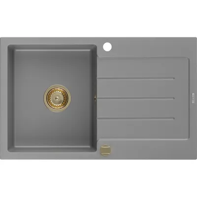 Obrázek produktu pro Mexen Bruno 1-miskový granitový dřez s odkapávačem 795 x 495 mm, Šedá, sifon Zlatá - 6513791010-71-G