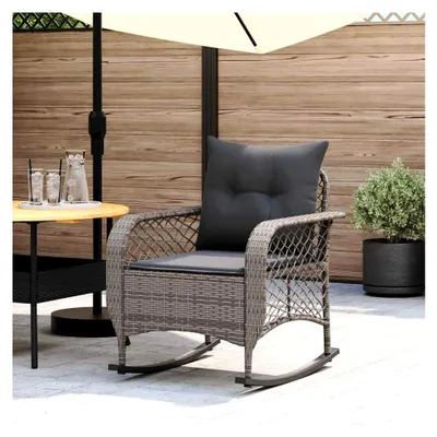 Produktbild von Garten-Schaukelstuhl mit Kissen Grau aus Poly Rattan