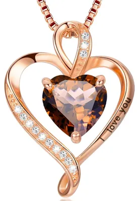 Produktbild von Herz Kette Damen Silber 925 mit "I love you" Gravur und Geburtsstein, Roségold veredelt