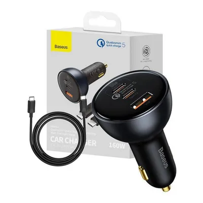 Produktbild von Baseus schnelles Autoladegert USB / USB Typ C 160W PPS Quick Charge 5 PD grau (TZCCZM-0G)
