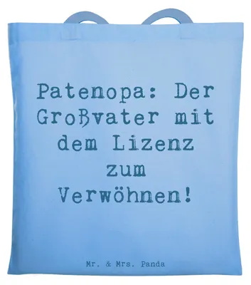 Produktbild von Mr. & Mrs. Panda Baumwolltasche Spruch Patenopa Verwöhnung - Sky Blue - Geschenk, Shopping Tasche, Opa, canvas, Schultasche, herzerwärmende Sprüche, Laptoptasche, Freude
