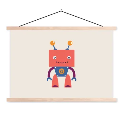 Produktbild von MuchoWow® Textilposter Roboter - Getriebe - Gesicht - Antenne - Kinder - Jungen 120x80 cm mit holzfarbenen Rahmen - Aufhängeset