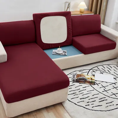 Produktbild von Sofa Sitzkissenbezug, Stretch Sofabezug, Elastische Sofahusse Sofa Abdeckung, Sofa Sitzkissen Schonbezug Couch Überzug (für 3 Sitzer , Weinrot)