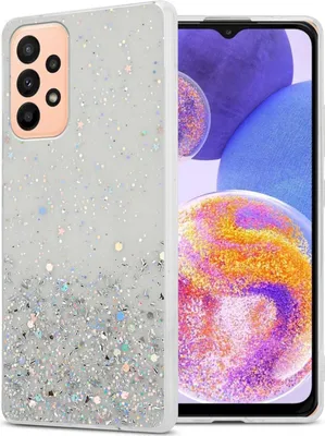 Produktbild von Cadorabo Hülle für Samsung Galaxy A23 4G / 5G in Transparent mit Glitter Schutzhülle aus flexiblem TPU Silikon mit funkelnden Glitter Case Cover Etui Handy Hülle