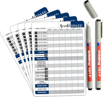 Produktbild von Wuerfelspiel Waschbar, 5 x DIN A5 Blätter, Große Schrift, für Senioren, Reisespiele