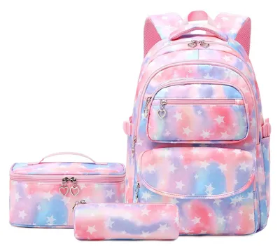 Immagine prodotto di Set di zaini per scuola, modello zaino, borsa per il pranzo e astuccio, per ragazze adolescenti, motivo floreale vintage, colore rosa, composto da 3 pezzi