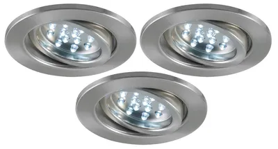 Zdjęcie produktu dla Zestaw wpuszczanych lamp Nice Price Basic, obrotowe, LED, 3x0,8W, 230V, średnica 51mm, obudowa z żelaza szczotkowanego/metalu