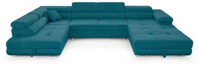 Zdjęcie produktu dla Narożnik CORDO  XXL, Szeroki Sztruks, turkusowy, 345 cm, U-kształtny, Funkcja Spania, Lewy