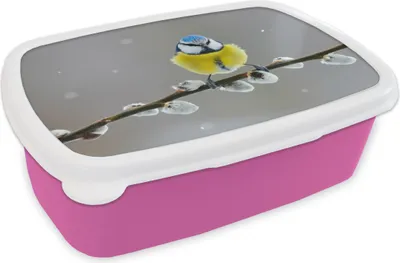 Produktbild von KitchenYeah® Lunchbox Brotzeit Brotdose 17x11 cm Blaumeise - Vogel - Zweig - Gelb - Blau Kinder Brotzeitdose - Lunchpaket - Brotkasten - Sandwich Box