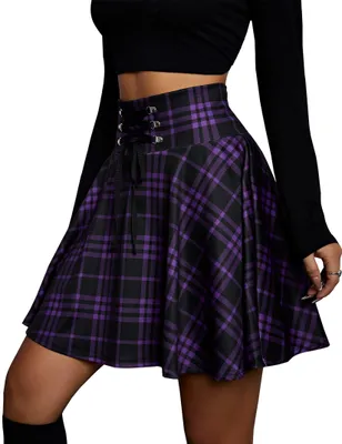 Productafbeelding van Damessok rok met hoge taille - Karodesign - Mini-ploeirok - Gotische stijl - Casual rok - Polyestermix met zakken