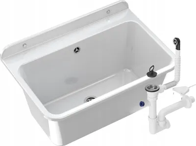 Produktbild von Granitan - Waschbecken - Ausgussbecken - 61x41x30 cm - Weiß - mit Siphon - Spülbecken - LARGE