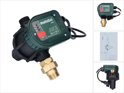 A collage of images showing a Metabo HM 3 water pump controller.