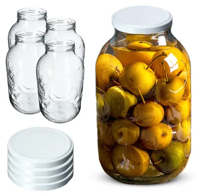 Image de KADAX Bocal en verre 5000 ml, 100 mm + 4 couvercles blancs