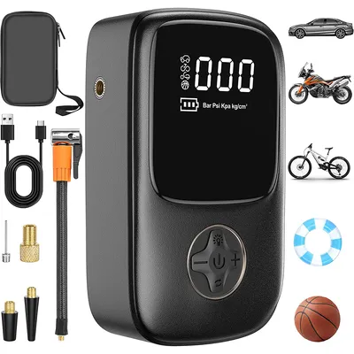 Produktbild von Elektrische Luftpumpe 120PSI Tragbar Fahrradpumpe mit 4Modi,LCD Digital Bildschirm,LED-Licht,Als Powerbank Mini Digitale Luftpumpe für Auto/Motorrad/Fahrrad/Ball