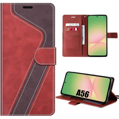 Image de Coque pour Samsung Galaxy A56 5G, Protection Rabat Anti-Rayures Antichoc Synthécuir Rouge Marron
