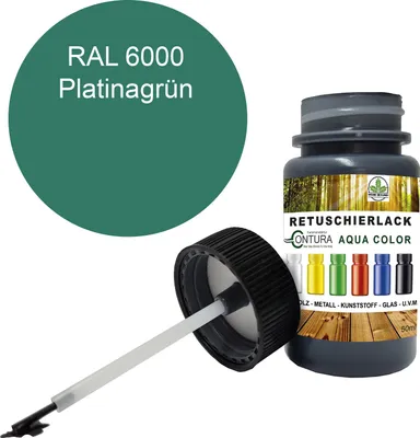 Produktbild von Reparaturlack Lackstift RAL Lack Pinselflasche 50ml. Farbe Holz Metall Möbel Auto Bad Retuschierlack - RAL 6000 Patinagrün