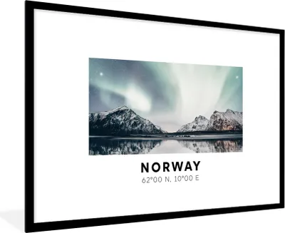 Produktbild von MuchoWow® Gerahmtes Poster Norwegen - Nordlichter - Wasser 90x60 cm - Poster mit Schwarzem Bilderrahmen Wandposter Rahmen Foto Bilder - Wanddekoration - Fotos