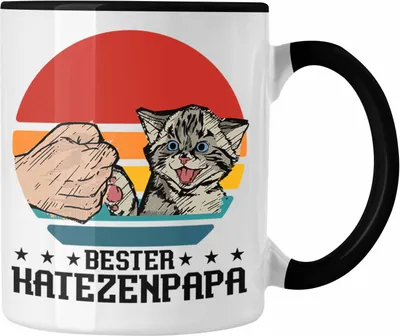 Produktbild von Trendation - Katzenpapa Tasse Geschenk für besten Katzenpapa zum Vatertag Katzenbesitzer (Schwarz)