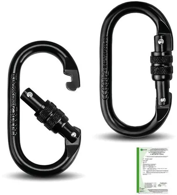 Produktbild von 25 kN Karabiner, groß, 2 Stück. Große Karabiner, sicherheits – Kletterkarabiner, schwarze Karabiner, Tragfähigkeit 2500 kg, geeignet für Bergsteigen, Abseilen, Hängematten