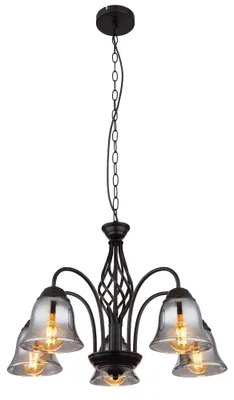 Image de Suspension, métal, noir mat, verre fumé, D 55,5 cm