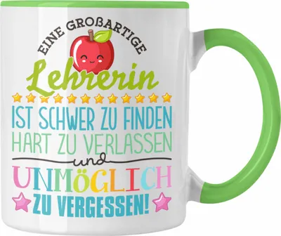 Produktbild von Trendation - Lehrerin Abschied Tasse Abschiedsgeschenk Spruch Lehrerin Geschenkidee zum Abschied Becher Kaffeetasse (Grün)