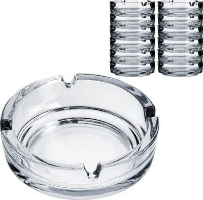 Produktbild von 12x Aschenbecher aus Glas klassisch transparent Durchmesser 10,7 cm Höhe 3,5 cm spülmaschinenfest