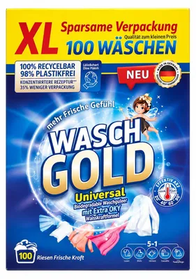 Produktbild von WaschGold Universal-Waschpulver – Weiß- und Buntwäsche, 6 kg, 100 Wäschen