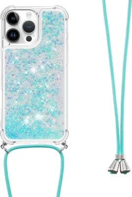 Produktbild von iPhone 16 Pro Max Hülle - Coverup Liquid Glitzer Back Cover mit Handykette - Hellblau