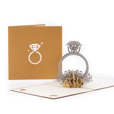 Produktbild von 3pcs 3D Pop-Up Hochzeitskarte mit Diamantring – Liebeskarte Einladungskarte für Hochzeit, Verlobung & Jahrestag