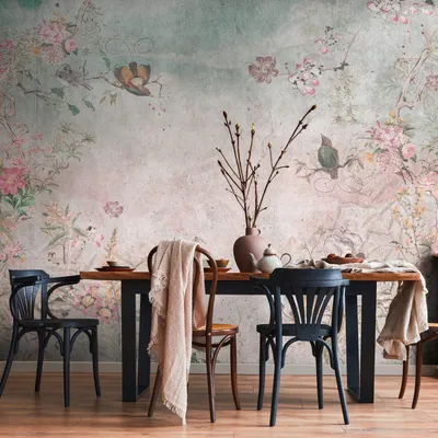 Produktbild von Profhome 399201-GU Fototapete Blumen matt grau blau rosa 3,71 m x 2,8 m