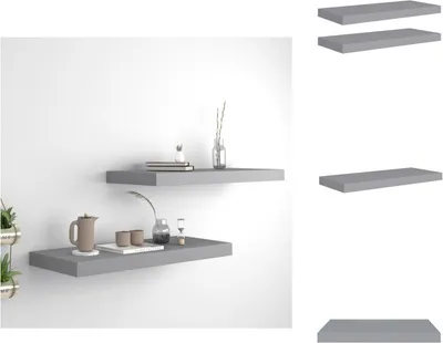 Obrázok produktu pre vidaXL Plávajúce nástenné police 2 ks. Sivé 60x23,5x3,8cm MDF - Nástenné police