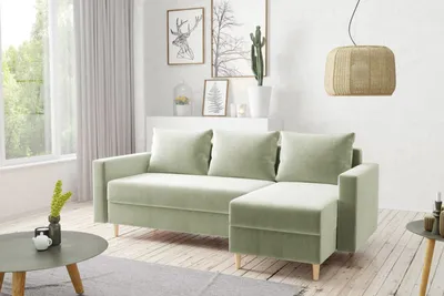Image de AX LIVING Walston Canapé 3 places avec fonction sommeil - Canapé d'angle en velours 224cm vert sauge