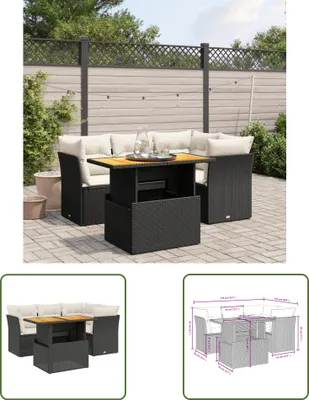 Produktbild von The Living Store 5-tlg. Garten-Sofagarnitur mit Kissen Schwarz Poly Rattan