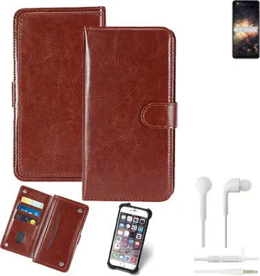 Produktbild von K-S-Trade 360° Hülle kompatibel mit Cubot Max 2 inkl. Headphones braun Kunstleder Case BookCase WalletCase Kunstlederederhülle Handyhülle,