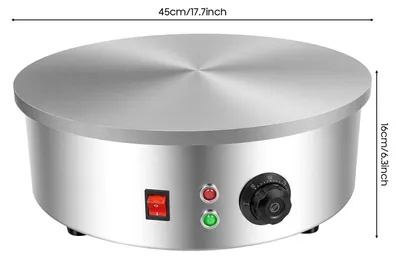 Produktbild von Elektrisches Crêpe Gerät - Crepe Maker - 3kW Gusseisenplatte - 45cm Durchmesser - 50–300°C Thermostat - EU Stecker - Silber