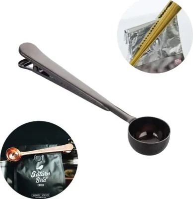 Produktbild von Kaffeelöffel 2 in 1 Schwarz l Messlöffel mit Verschlussclip Dichtungsclip Edelstahl Löffel Kaffee Zubehör