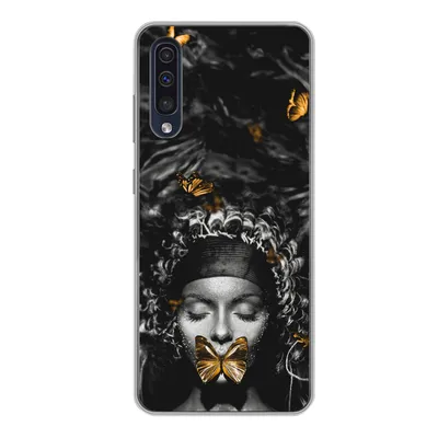 Produktbild von MuchoWow® Handyhülle Schutzhülle Hülle für Samsung Galaxy A50 Frau - Schmetterlinge - Schwarz - Weiß Silikon Softcase Handy Hülle - Mobiltelefonhülle