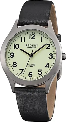 Obrázek produktu pro Kožené pánské náramkové hodinky Regent quartz s černým koženým řemínkem D2URF1268